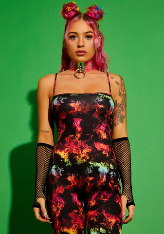 Stay Vibrant Flame Print Catsuit