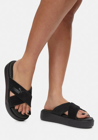 Black Suede Platform Slides
