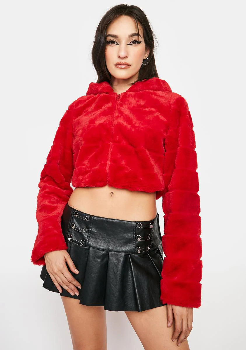 Spicy Beat Girl Faux Fur Cropped Hoodie