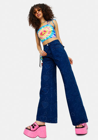 Come To Life Heart Twill Wide Leg Pants