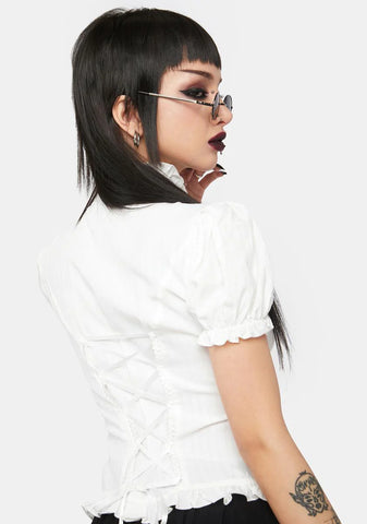 White Cropped Button Top