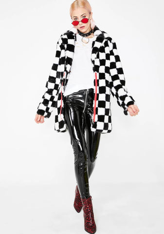Mad Youth Checkered Faux Fur Coat