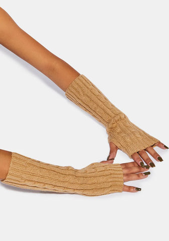 Atmosphere Tan Cable Knit Arm Warmers