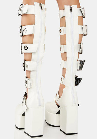 White Barbarian Platform Knee-High Boots