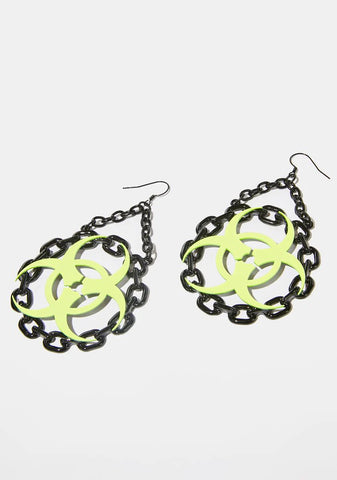 Radioactive Heart Chain Earrings