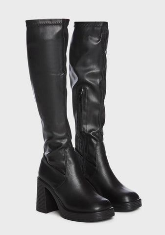 Noir Need Me Knee High Boots