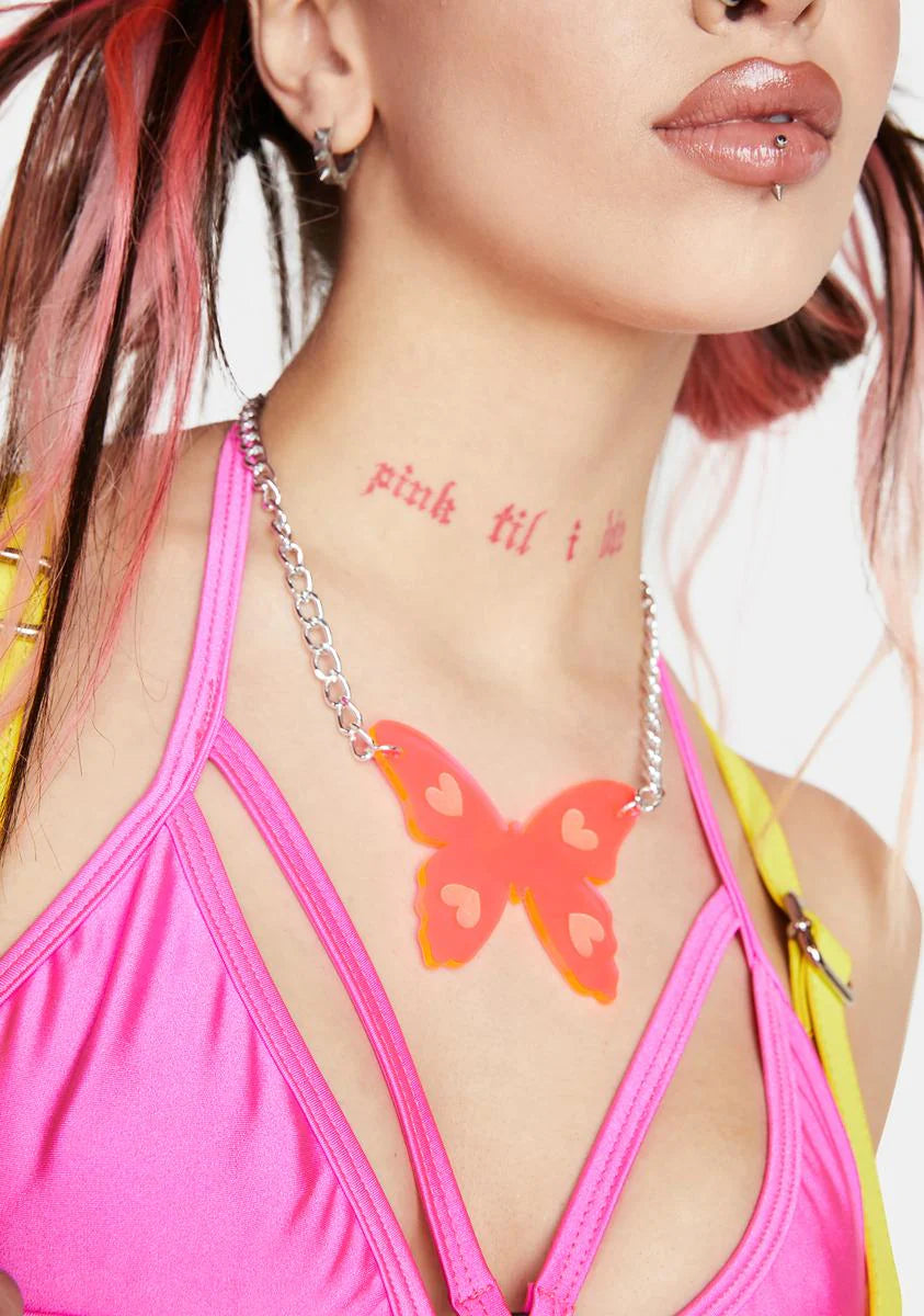 Neon Butterfly Necklace