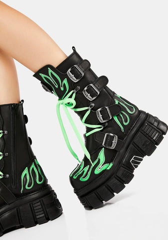 Neon Green M-Tank015-C4 Combat Boots