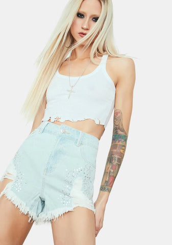Against The Wall Studded Denim Shorts