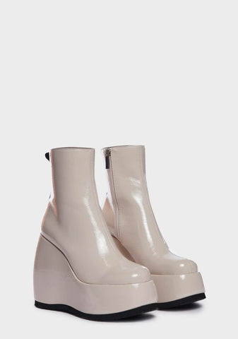 Cream Roxanne Wedge Ankle Boots