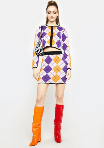 Purple Multi Argyle Mini Skirt