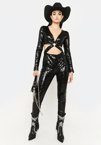 Dark Glimmered Visions Sequin Jumpsuit