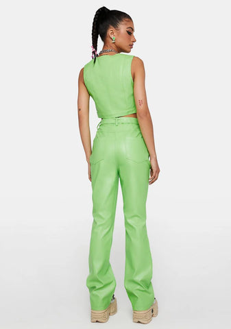 Neon Green Vegan Leather Trousers