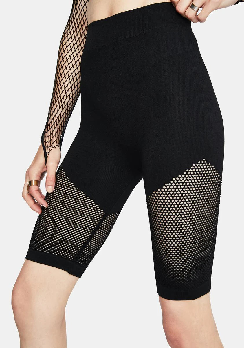 Noir 10% Luck Mesh Panelled Biker Shorts