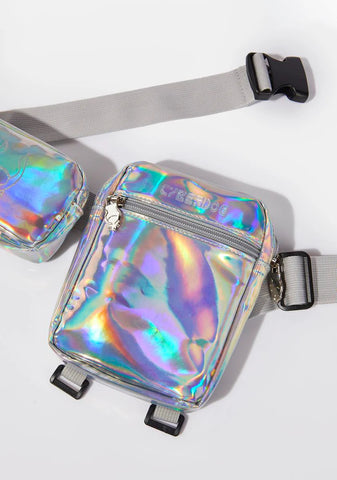 Silver Holographic Cross Belt Bag