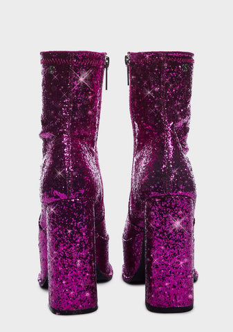 Purple Glitter Edge Platform Ankle Boots