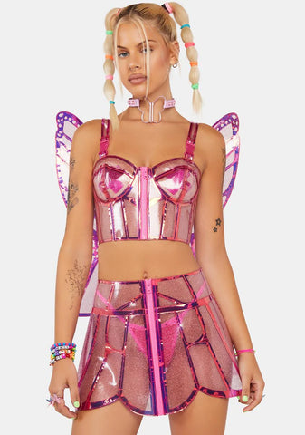 Fairy Butterfly Supreme Holographic Mini Skirt