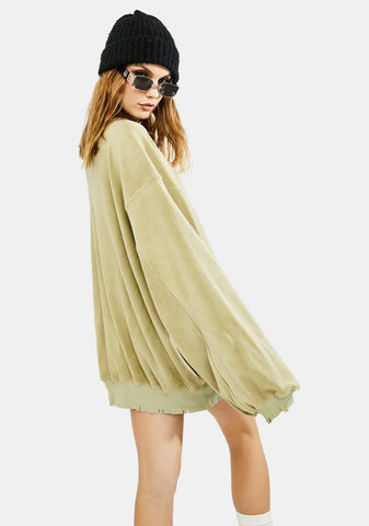 Sage Oversized Distressed Sweatshirt