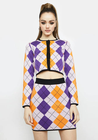 Purple Multi Argyle Mini Skirt