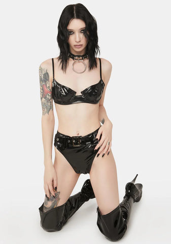 Belted Vinyl High Waist Shorts