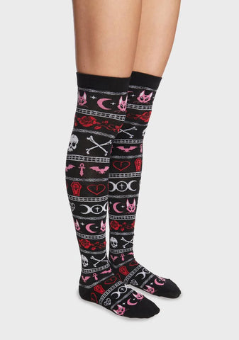 Season Of The Ghouls Thigh High Socks