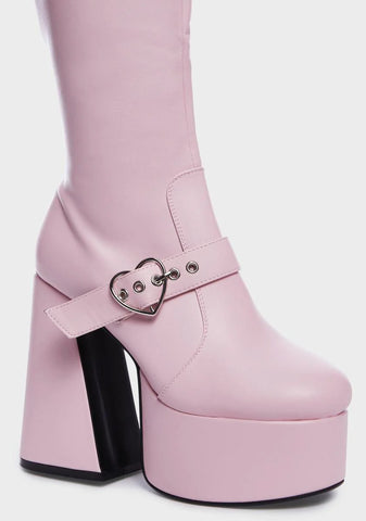 Wide Fit Walk With Love Platform Boots - Pink