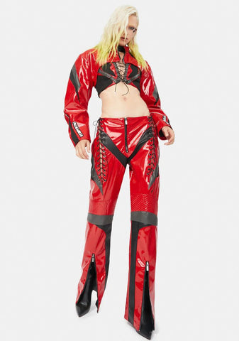 Red Patent Sneaker Moto Trousers