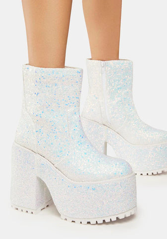 White Krush Glitter Platform Boots
