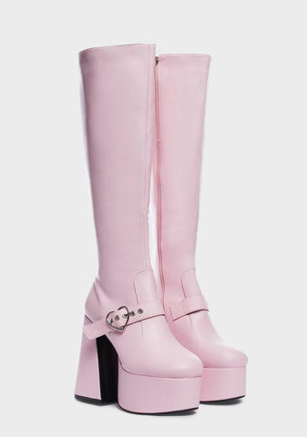 Wide Fit Walk With Love Platform Boots - Pink
