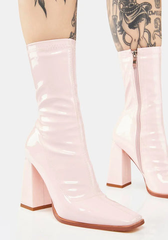 Pink Basil Patent Sock Boots