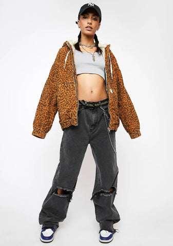 Leopard Print Cord Skater Jacket