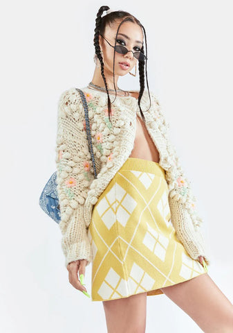 Yellow Cream Argyle Mini Skirt