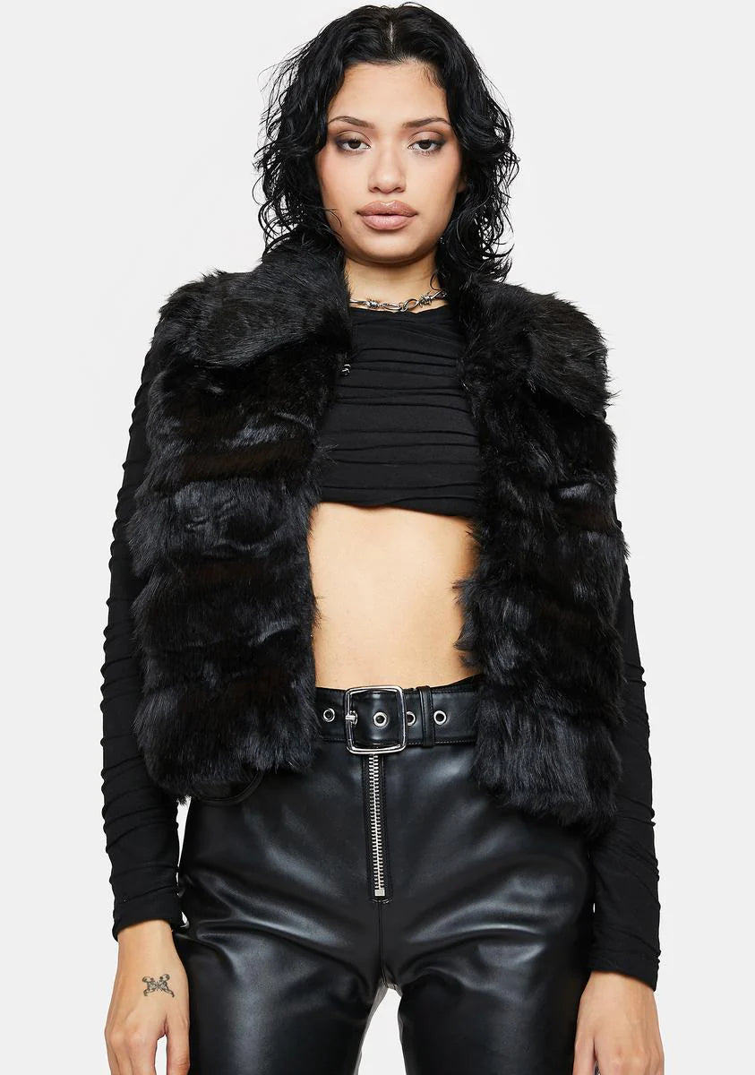 Licorice Spun Sugar Faux Fur Vest
