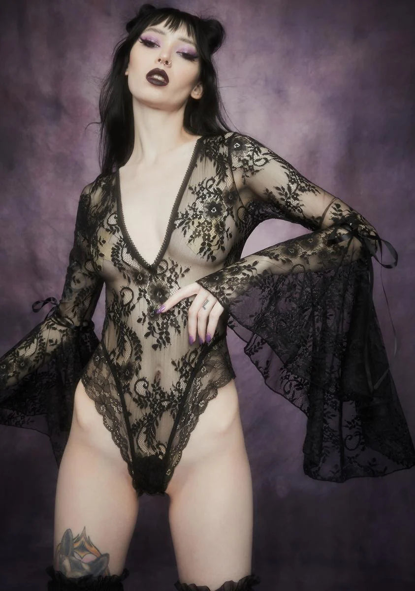 Source Of Magic Bell Sleeve Lace Bodysuit