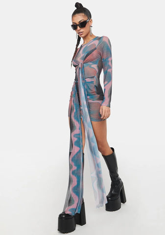 Muted Mood Wavy Print Mini Dress