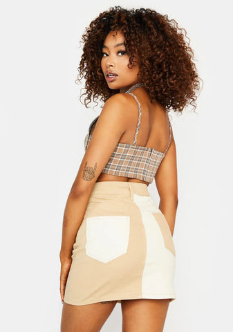 Two Tone Twill Mini Skirt