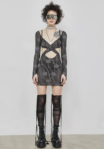 Reverb Sheer Matelasse Cutout Mini Dress