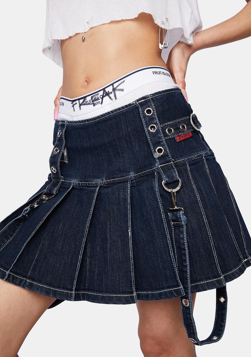 Denim Pleated Bondage Skirt