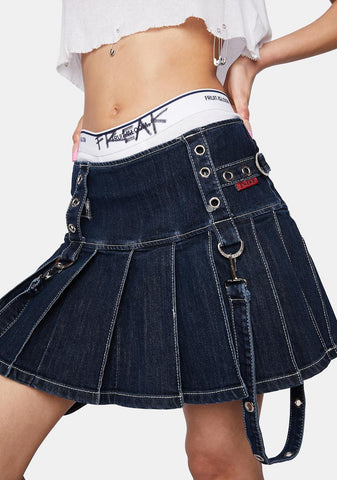 Denim Pleated Bondage Skirt