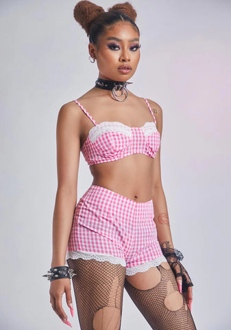Baby Oo La La Gingham Lace Shorts Set