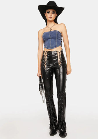 Cyan Straight Face Denim Corset Top