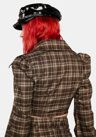 Plaid Peplum Sleeve Top