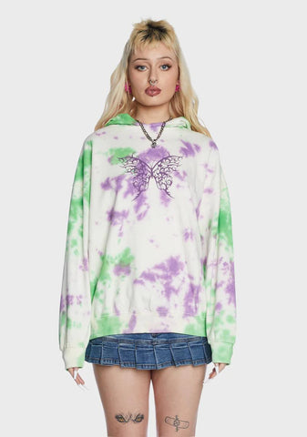 Butterfly Printed Tie Dye Hoodie