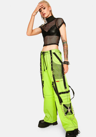 Neon Wide Leg Net Cargo Bondage Pants
