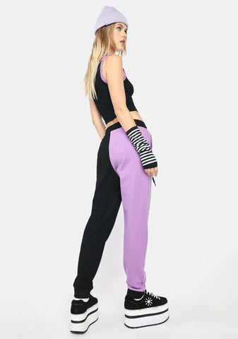 Purple Colour Block Track Pants