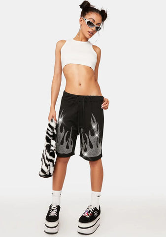 Fan Your Flame Rhinestone Shorts
