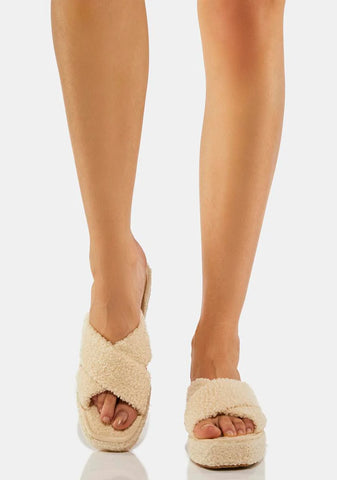 Cream Just Imagine Fluffy Sandals