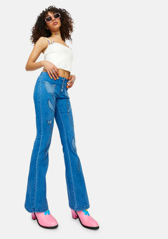 Hippie Nights Tulip Print Denim Flares