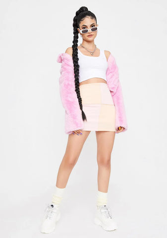 Peach Mad Moods Colorblock Mini Skirt