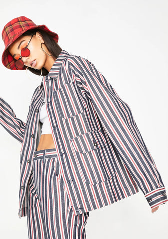 Striped Denim Utility Jacket